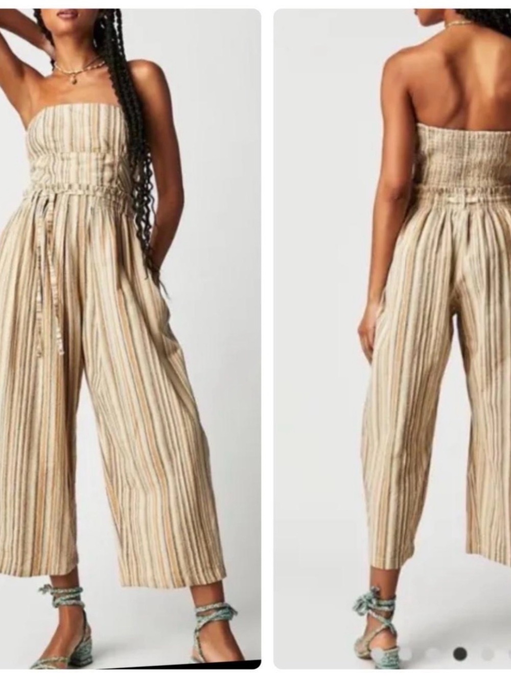 Free People Roaming Shores One-Piece Strapless Striped Jumpsuit Neutral 30 SZ XS